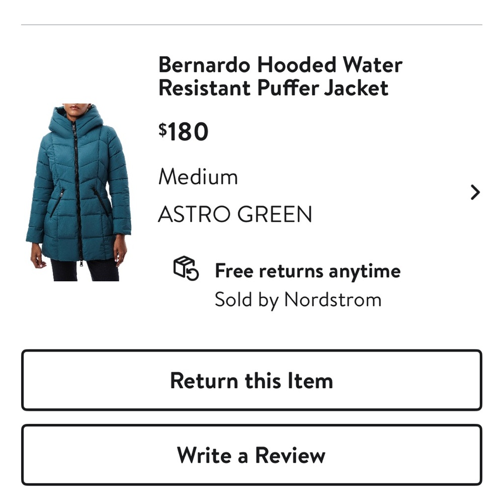 Bernardo Teal Hooded Puffer Winter Jacket Coat - Picture 2 of 7
